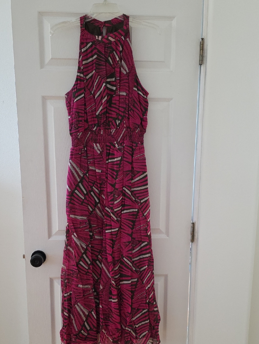 Anthropologie Fuchsia Geometric Halter Maxi Dress